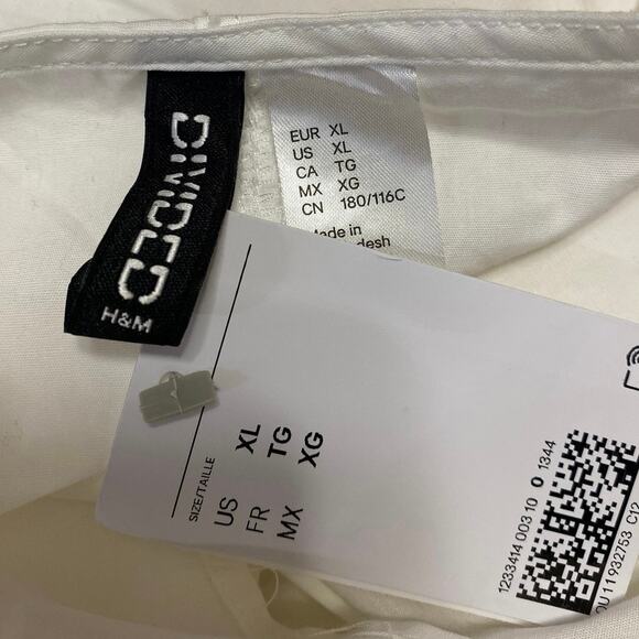 NEW H&M White Short Puff Sleeve Lace Up Crew Neck Mini A Line Dress Size XL - Picture 3 of 4